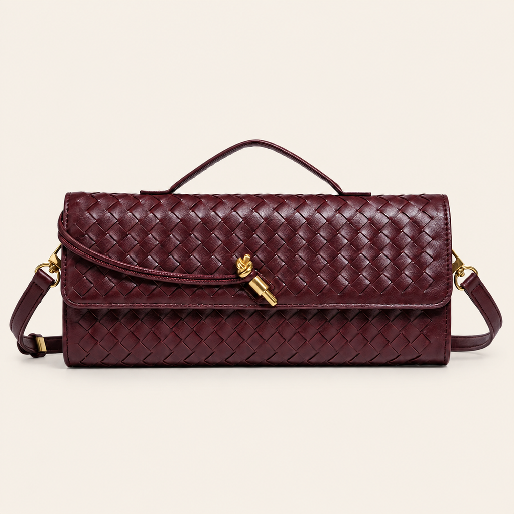 Wine Red Woven Crossbody Handbag – 12.2 × 5.1 in