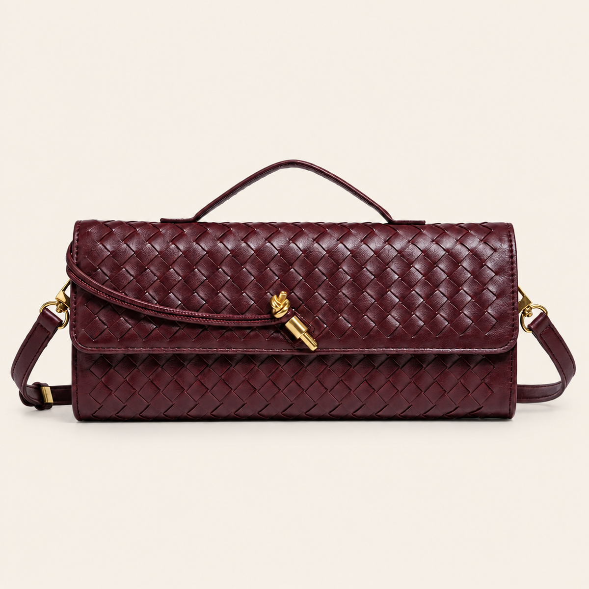 Wine Red Woven Crossbody Handbag – 12.2 × 5.1 in