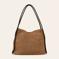 Woven Medium Shoulder Bag – Tan with Black Handles