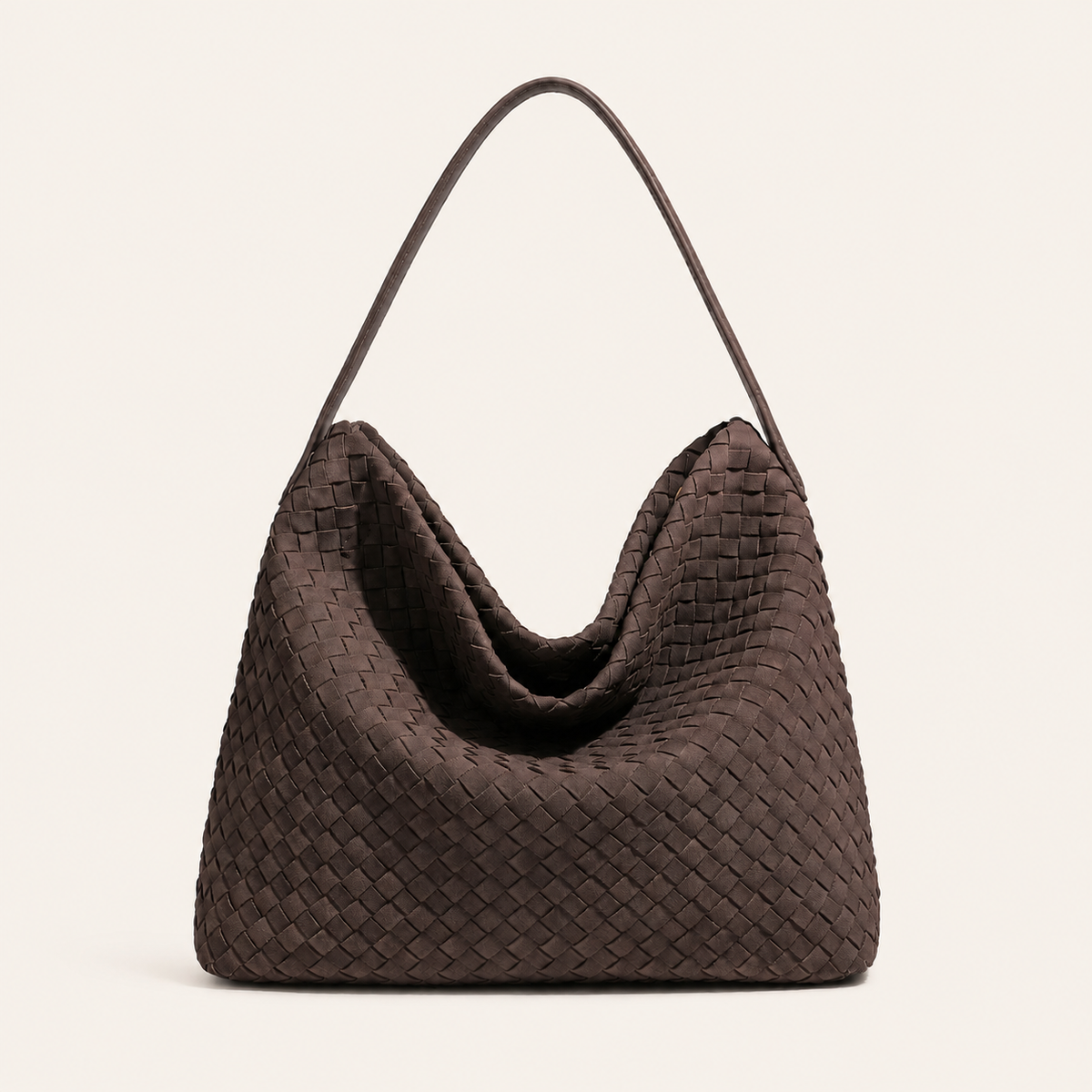 Dark Brown Woven Shoulder Bag – 13.4 × 11.4 in