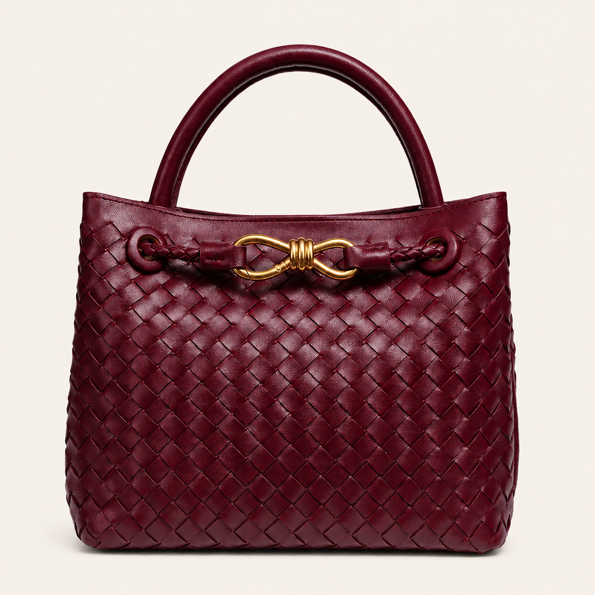 Women's Woven Top Handle Bag – Burgundy, Medium Size