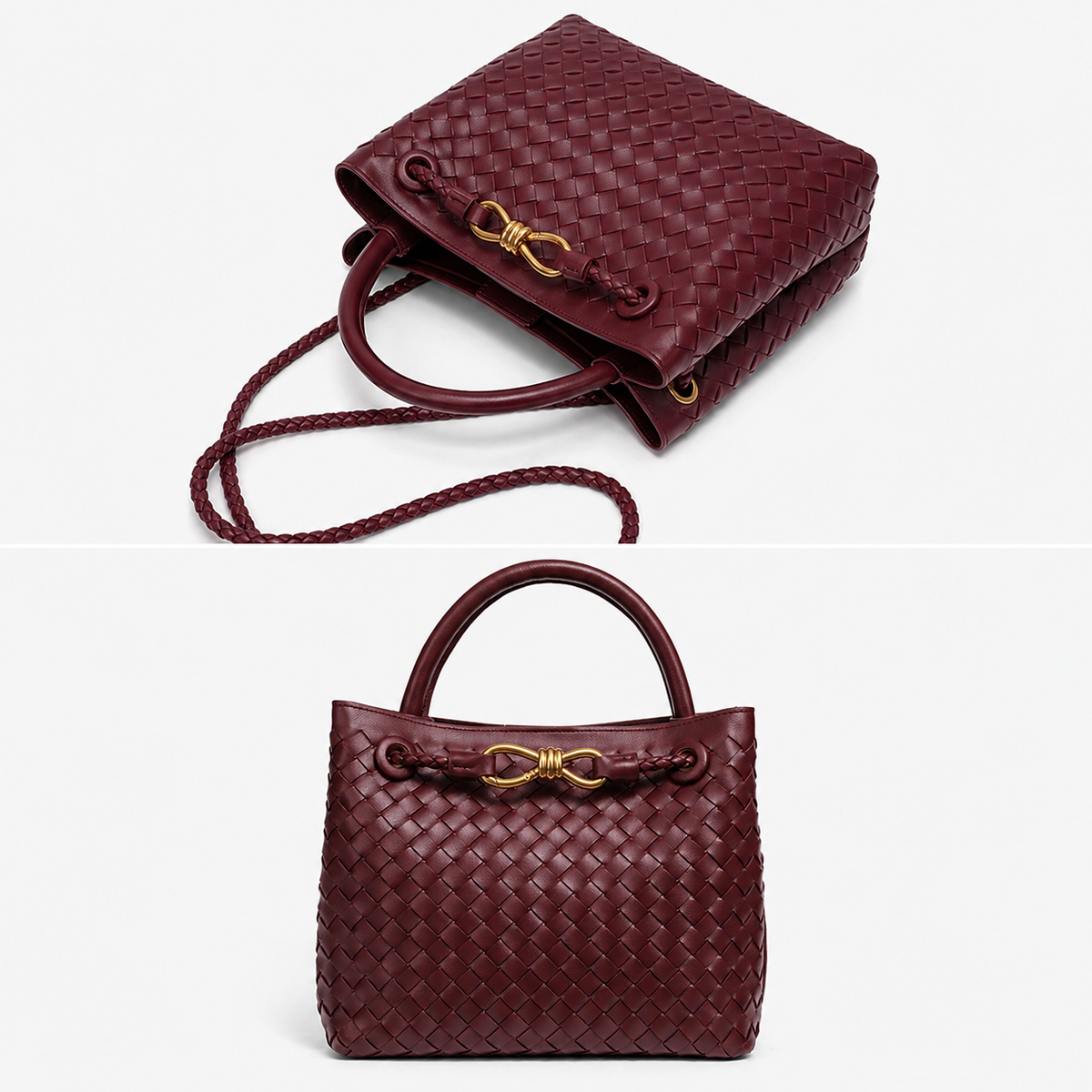 Women's Woven Top Handle Bag – Burgundy, Medium Size