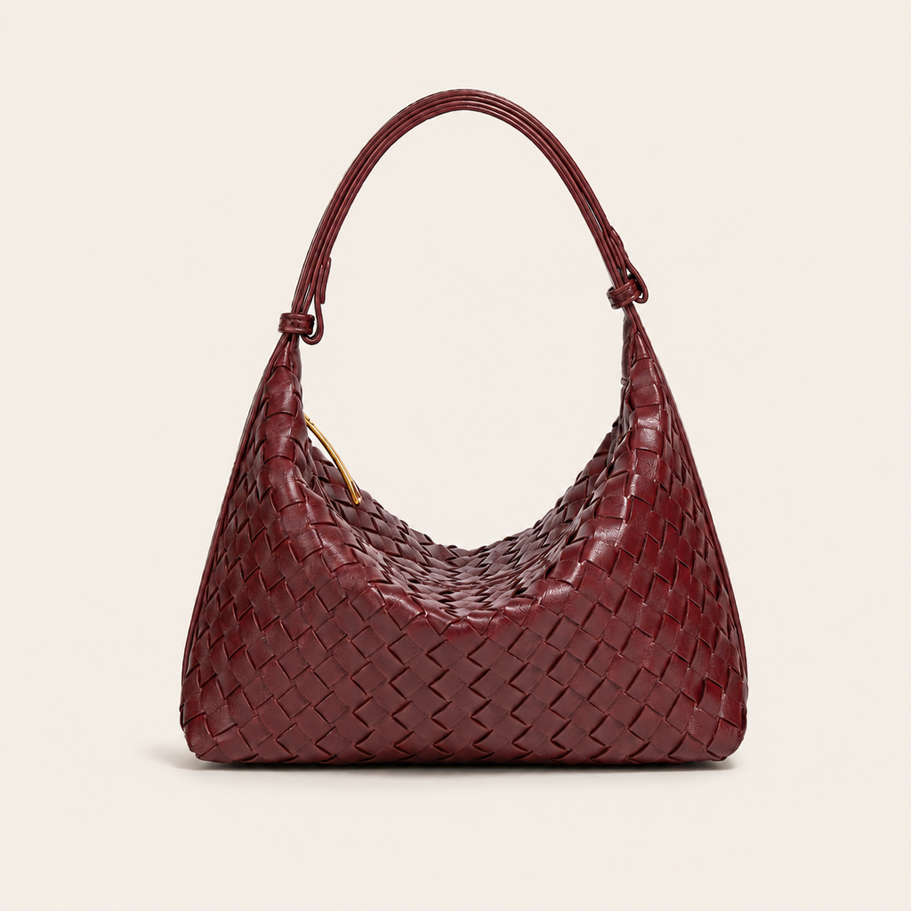 Burgundy Woven PU Underarm Bag – 9.4 × 5.9 in