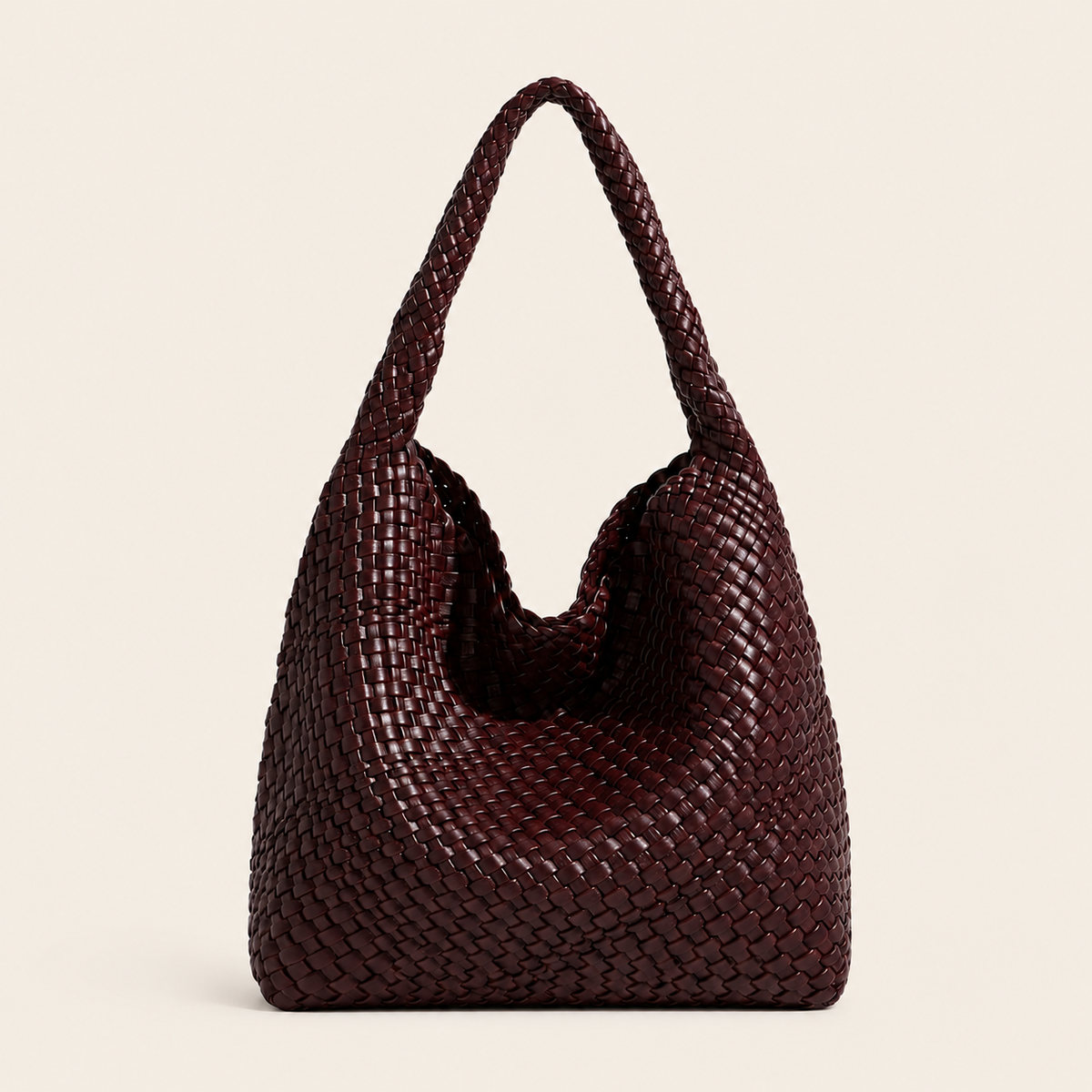 Women's Large Woven Shoulder Handbag – Burgundy