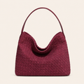 Women's Large Woven PU Shoulder Bag – Burgundy