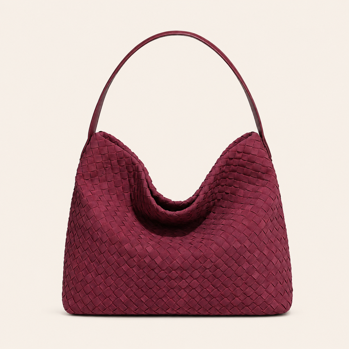 Women's Large Woven PU Shoulder Bag – Burgundy