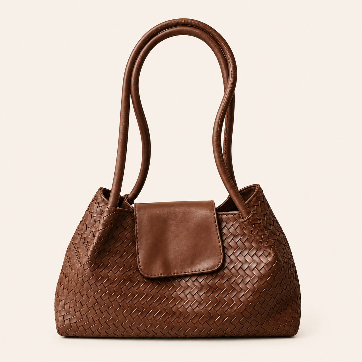 Brown Woven Shoulder Tote Bag – 11.4 × 7.3 in